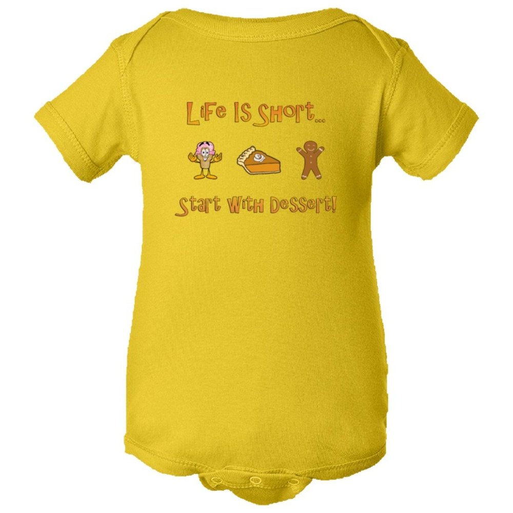 Baby Life is Short Start with Dessert Cute Pie Face Onsie-Yel-12M Yellow