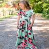 21KIDS Girls Floral Casual Short Sleeve Long Maxi Dress with Pockets, Green, 8 Years view 4