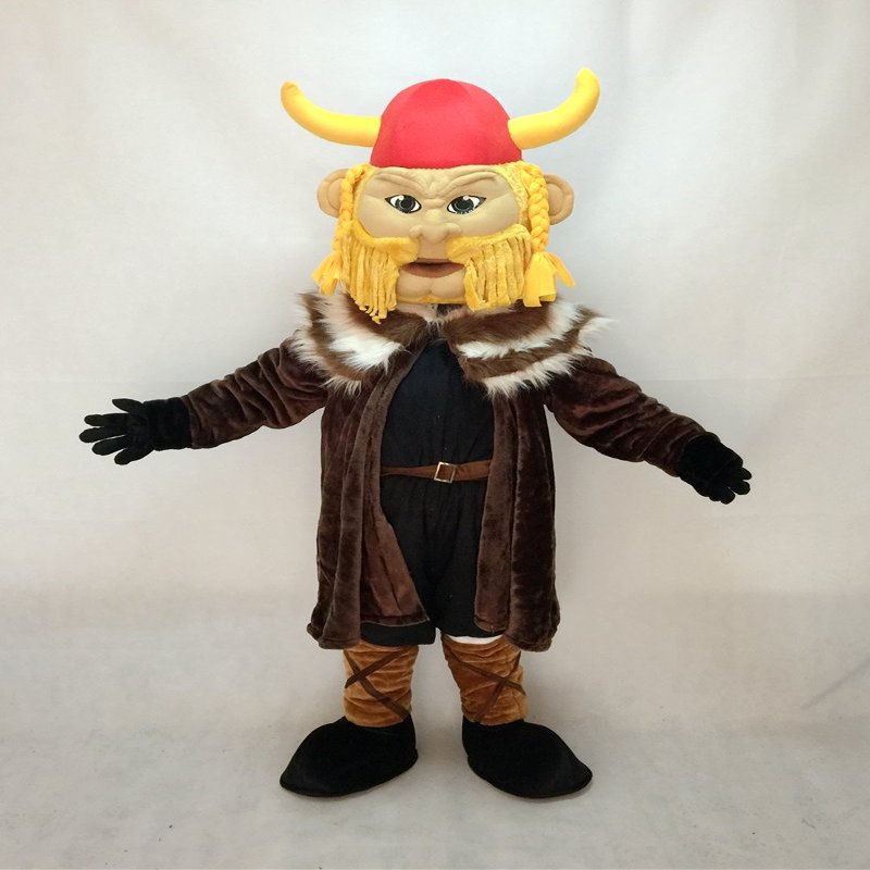 rushopn Cute Thor the Giant Viking Mascot Costume with Red Hemlet