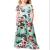 21KIDS Girls Floral Casual Short Sleeve Long Maxi Dress with Pockets, Green, 6 Years view 1