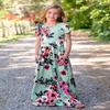 21KIDS Girls Floral Casual Short Sleeve Long Maxi Dress with Pockets, Green, 6 Years view 2