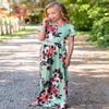 21KIDS Girls Floral Casual Short Sleeve Long Maxi Dress with Pockets, Green, 6 Years view 3