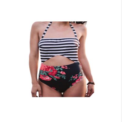Jueshanzj Womens Tankini Set Halter Swimwear Backless Swimsuits Beachwear Black White Flowers Small
