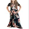 21KIDS Girls Floral Casual Short Sleeve Long Maxi Dress with Pockets, Black, 8 Years view 1