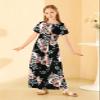 21KIDS Girls Floral Casual Short Sleeve Long Maxi Dress with Pockets, Black, 8 Years view 2