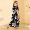 21KIDS Girls Floral Casual Short Sleeve Long Maxi Dress with Pockets, Black, 8 Years view 3