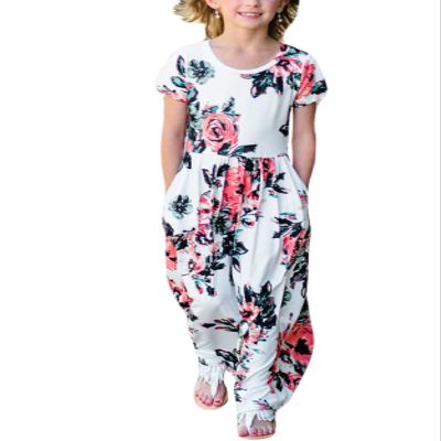 21KIDS Girls Floral Casual Short Sleeve Long Maxi Dress with Pockets, White, 10 Years