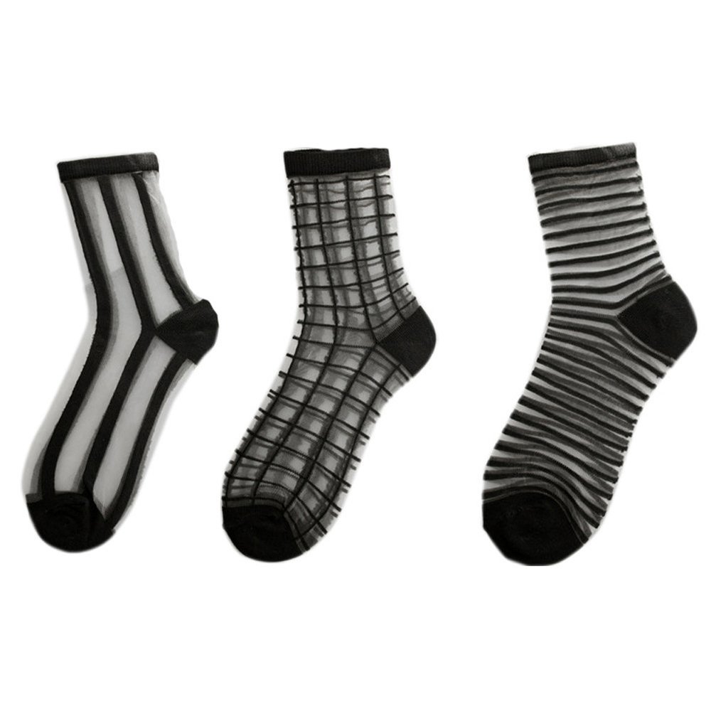 Belyee Girl's Sexy Pattern Mesh Pack Socks Black Ankle Socks for Teen Girls