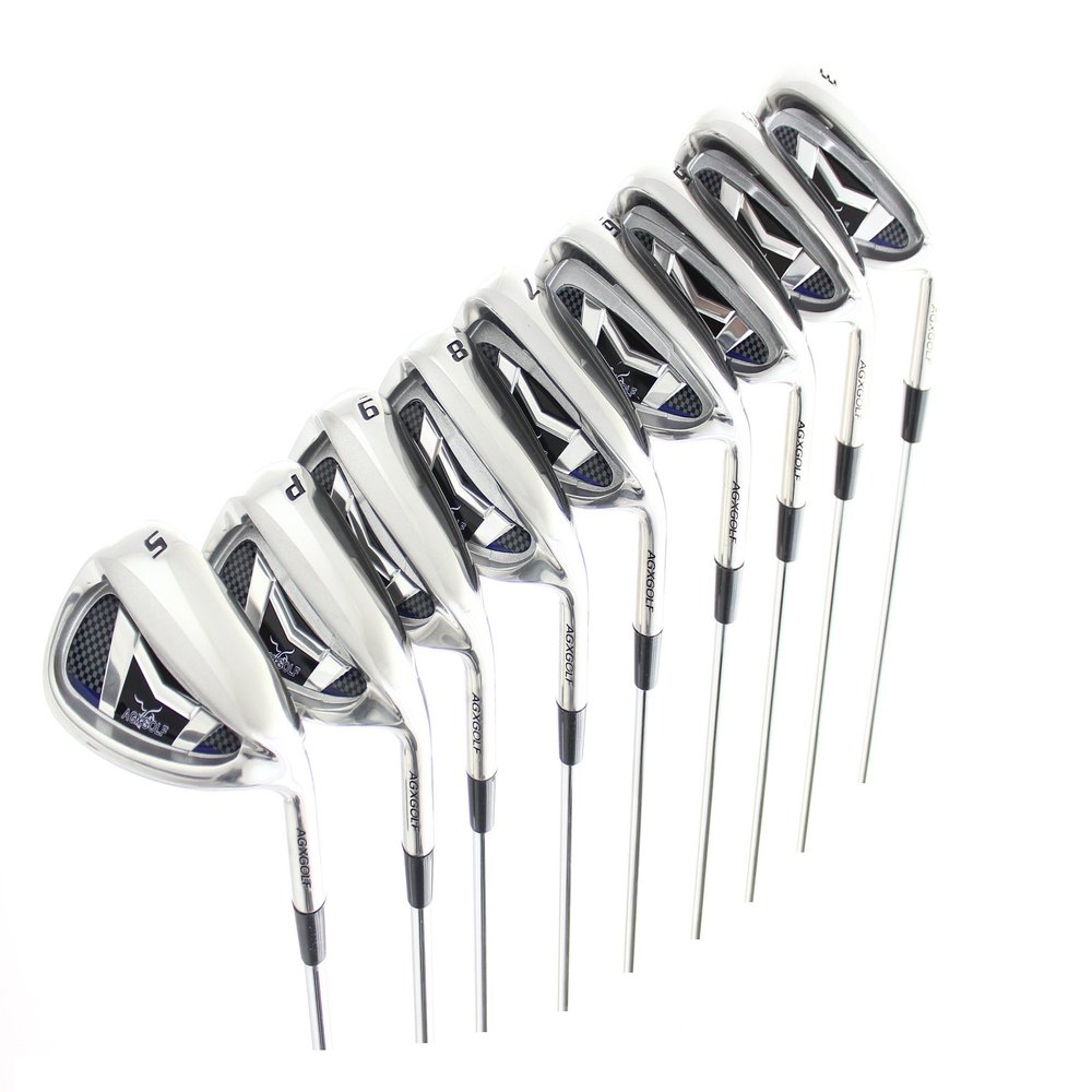 AGXGOLF Men's Magnum XS Wide Sole Edition Stainless Steel Irons Set 3-9 Irons + Pitching Wedge + Sand Wedge: Stiff Flex, Tall Length +1.5; Right Hand