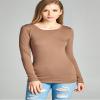 Emmalise Women's Basic Athletic Fit Tshirt Long Sleeves Round Crew Neck Tee (1Pk Mocha, Small) view 3
