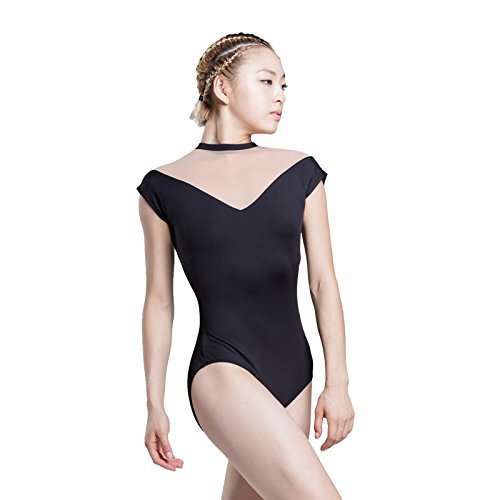 117141019 Cap Sleeve High Collor Elegant Leotards Dancer Design Ballet Leotards (S, Black)