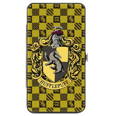 Buckle-Down womens Buckle-down Hinge - Harry Potter Hufflepuff Crest/Heraldry Checkers Golds/Black Wallet, Multicolor, 7 x 4 US