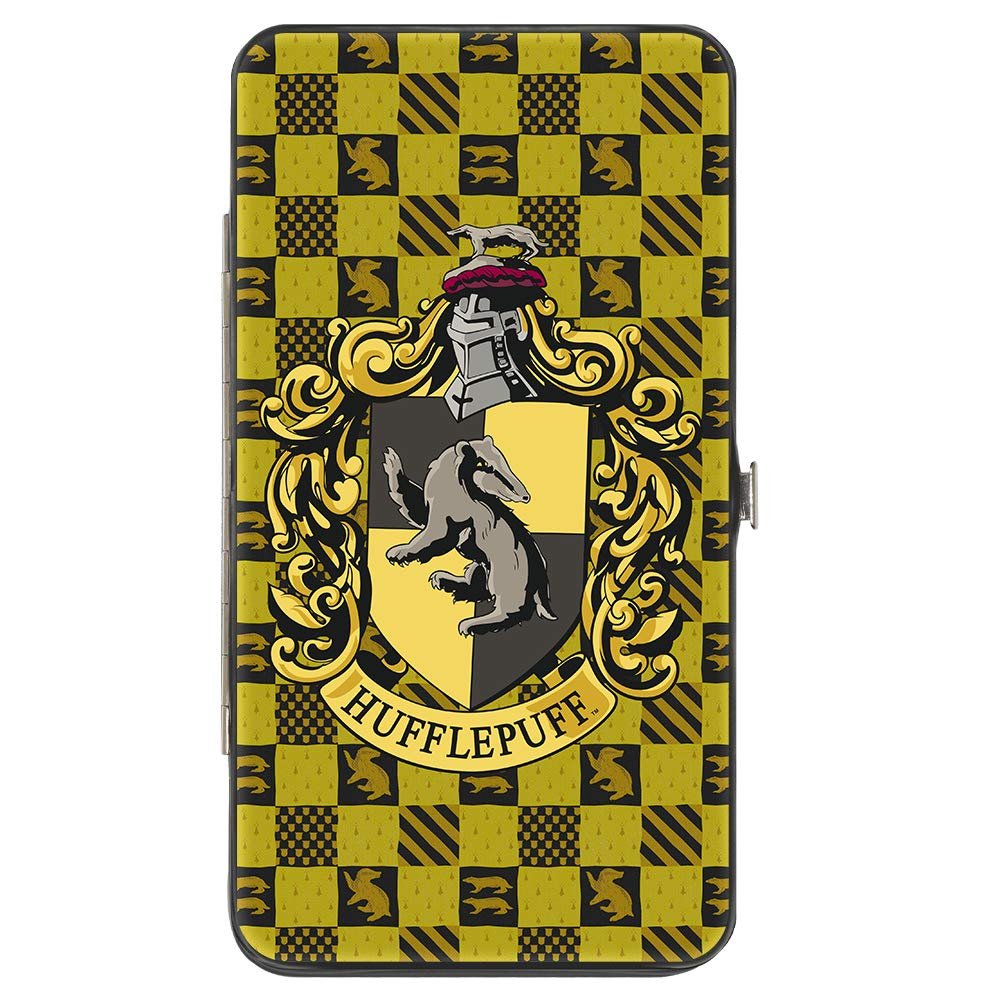 Buckle-Down womens Buckle-down Hinge - Harry Potter Hufflepuff Crest/Heraldry Checkers Golds/Black Wallet, Multicolor, 7 x 4 US