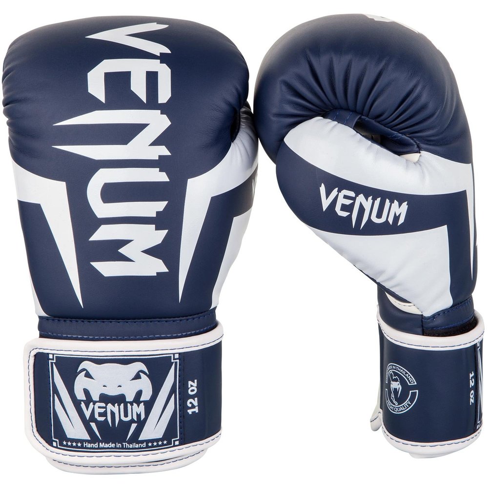 Venum Elite Boxing Gloves - White/Navy Blue