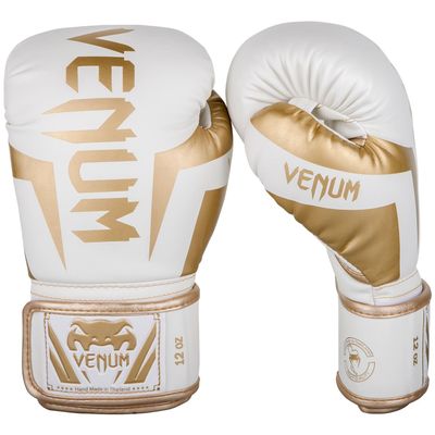 Venum Unisex Adult Elite Boxing Gloves - White/Gold 8oz, White/Gold, 8 Oz US