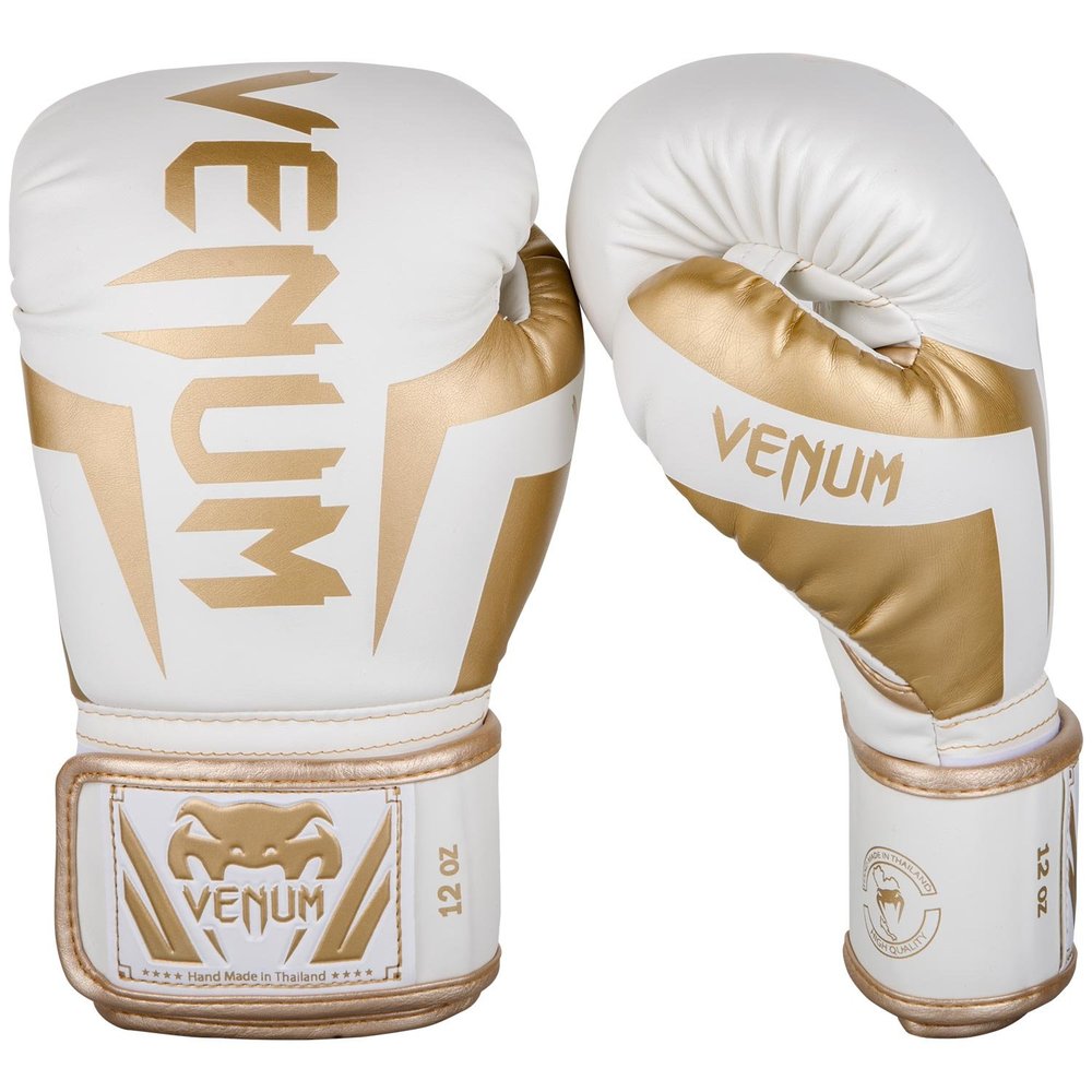 Venum Unisex Adult Elite Boxing Gloves - White/Gold 8oz, White/Gold, 8 Oz US