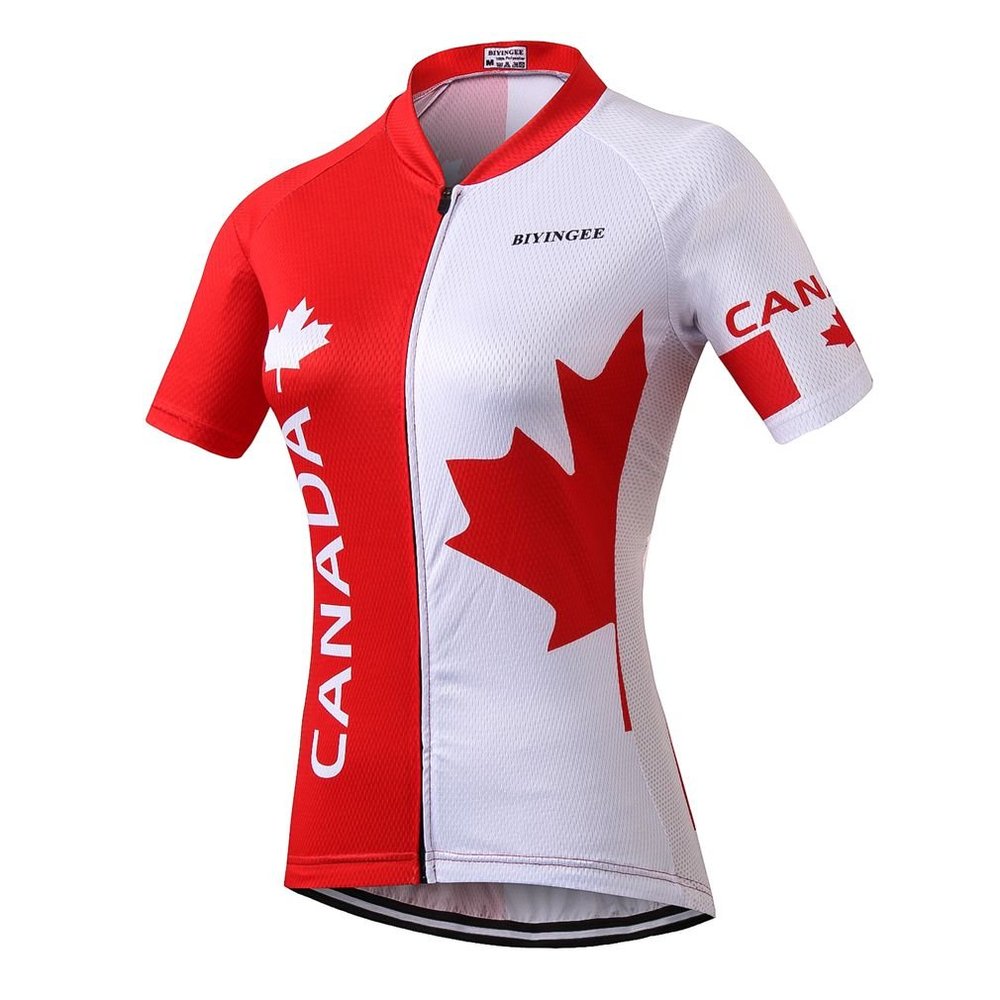 BIYINGEE Women's Cycling Jersey Short Sleeve Sweat Wicking Canada Leaves Size XXL