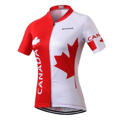 BIYINGEE Women's Cycling Jersey Short Sleeve Sweat Wicking Canada Leaves Size 4XL