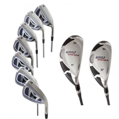 AGXGOLF Men's Magnum XS Wide Sole Edition Stainless Steel Irons Set w/3 & 4 Hybrids + 5-9 Irons + Pitching Wedge + Sand Wedge: Regular Flex; Tall Length +1; Right Hand: USA Built!
