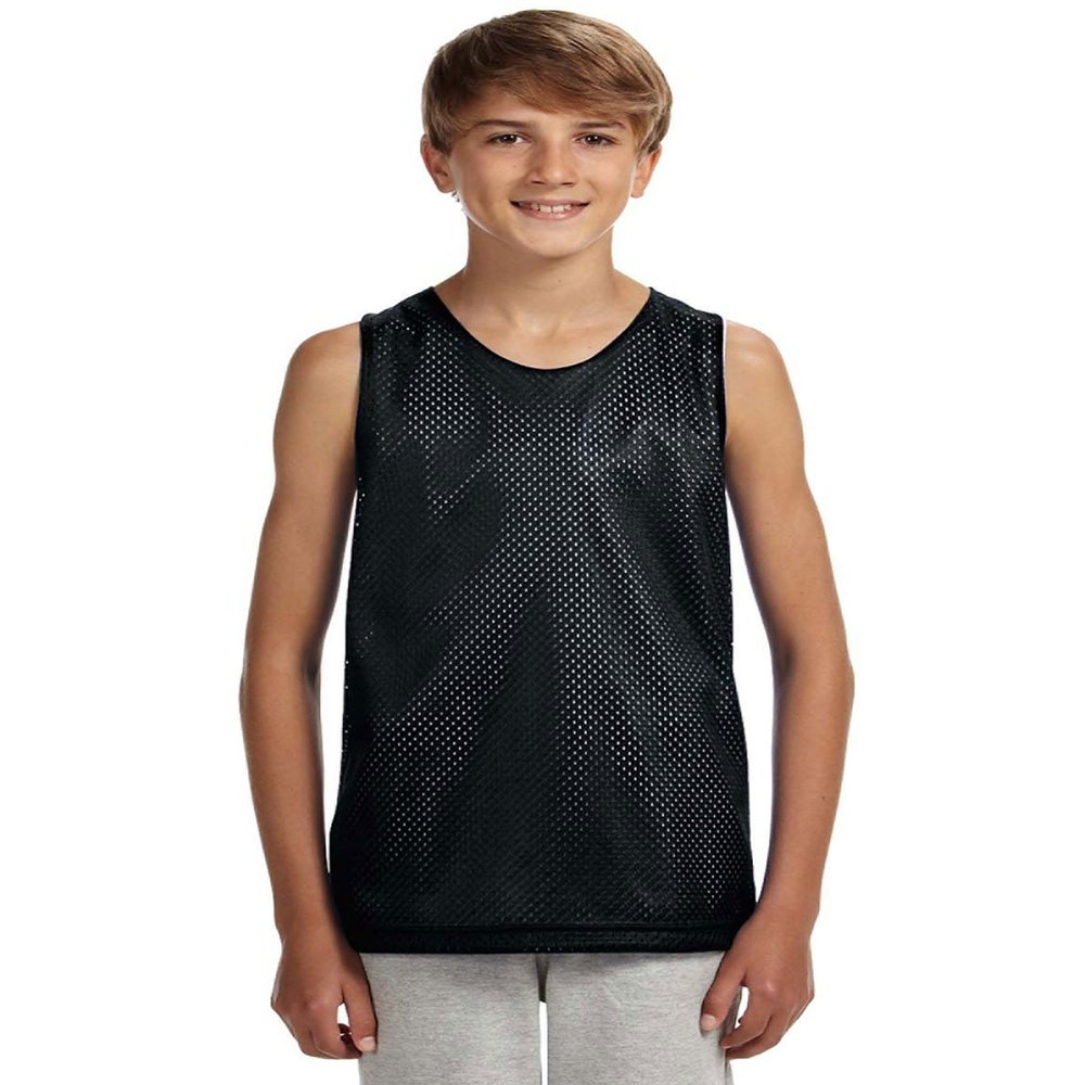 A4 N2206 Youth Reversible Mesh Tank, Black/White, Small