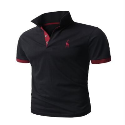 Jueshanzj Mens Cotton Polo Shirt Short Sleeve Button Down Tee Black XX-Large