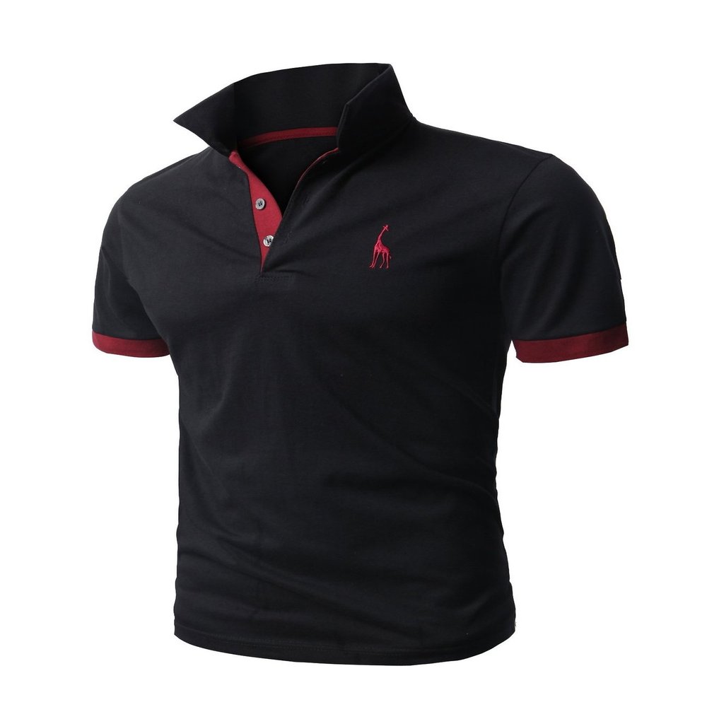 Jueshanzj Mens Cotton Polo Shirt Short Sleeve Button Down Tee Black XX-Large