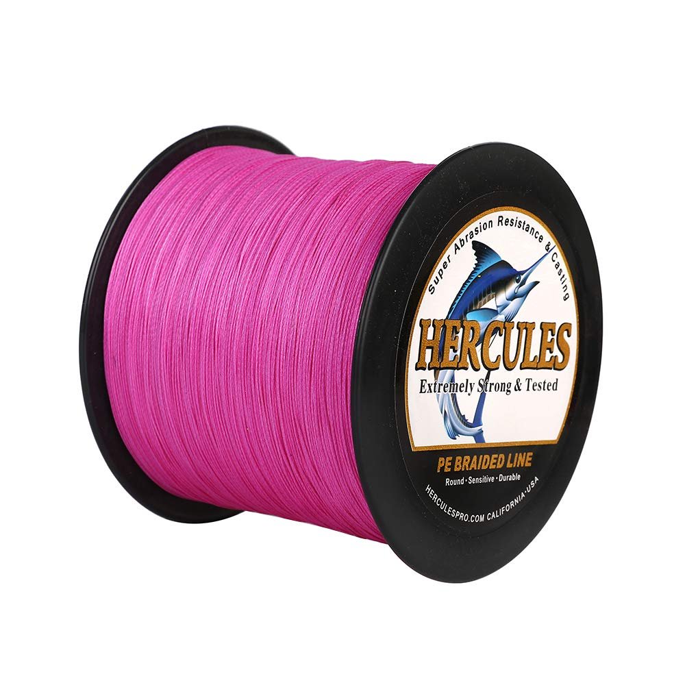 HERCULES Braided Fishing Line 2000m 2187yds 6lbs-100lbs Pe Superline 4 Strands (Pink 70lb/31.8kg 0.44mm)
