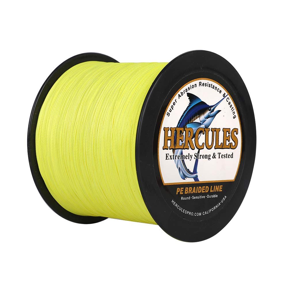 HERCULES Braided Fishing Line 2000m 2187yds 6lbs-100lbs Pe Superline 4 Strands (Fluorescent Yellow 70lb/31.8kg 0.44mm)