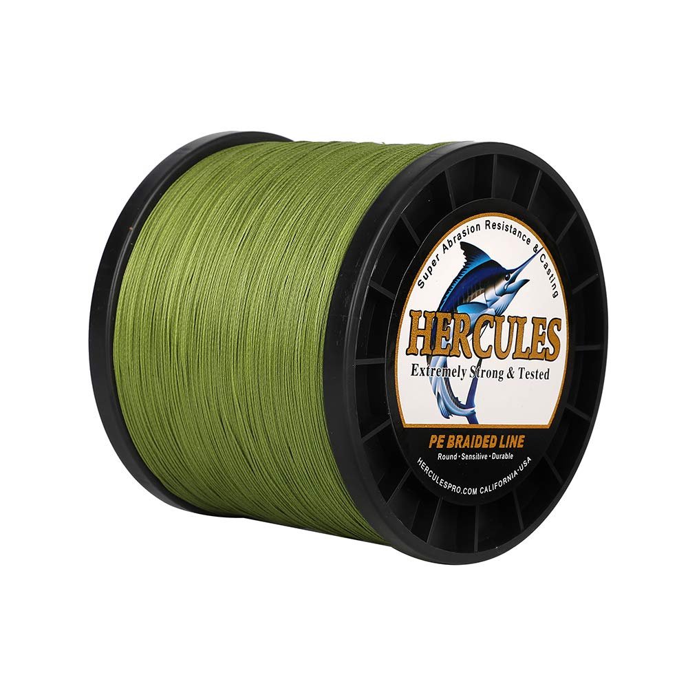 HERCULES Braided Fishing Line 2000m 2187yds 6lbs-100lbs Pe Superline 4 Strands (Army Green 90lb/40.8kg 0.50mm)
