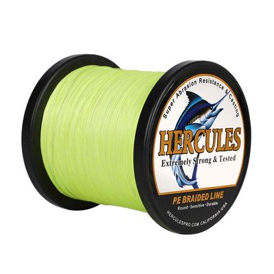 HERCULES Braided Fishing Line 2000m 2187yds 6lbs-100lbs Pe Superline 4 Strands (Fluorescent Green 20lb/9.1kg 0.20mm)