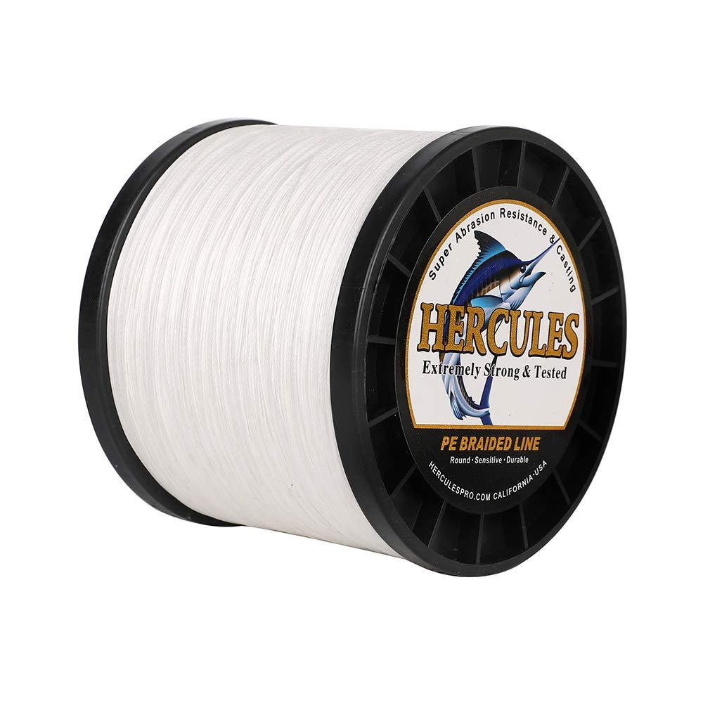 HERCULES Braided Fishing Line 2000m 2187yds 6lbs-100lbs Pe Superline 4 Strands (White 90lb/40.8kg 0.50mm)