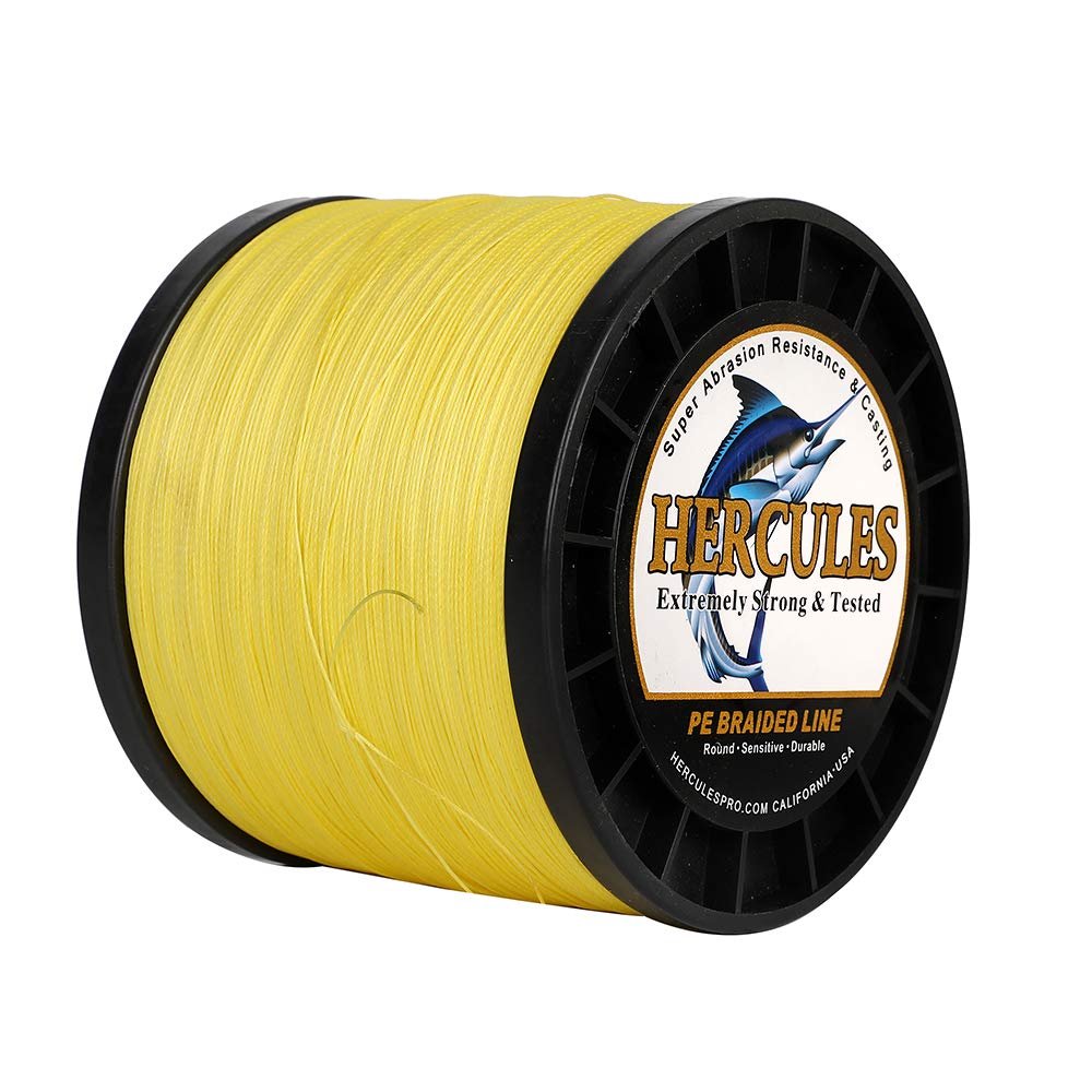 HERCULES Braided Fishing Line 2000m 2187yds 6lbs-100lbs Pe Superline 4 Strands (Yellow 90lb/40.8kg 0.50mm)