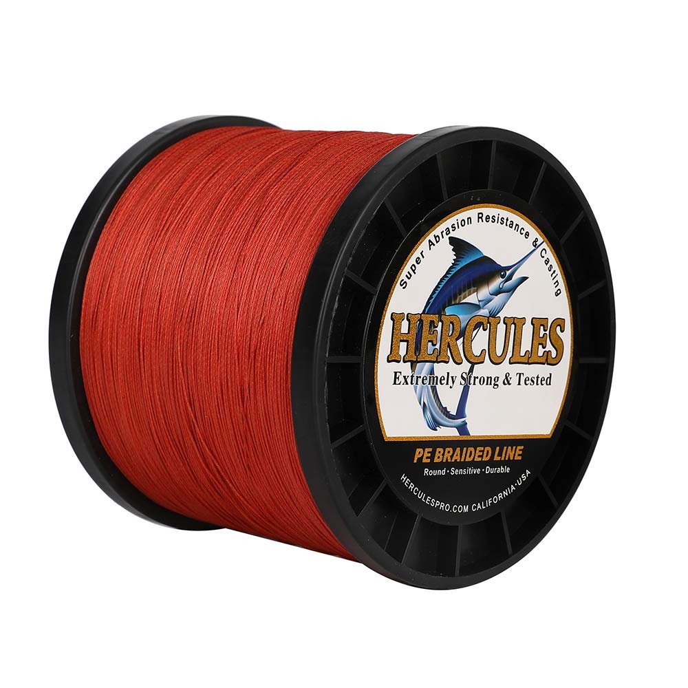 HERCULES Braided Fishing Line 2000m 2187yds 6lbs-100lbs Pe Superline 4 Strands (Red 90lb/40.8kg 0.50mm)