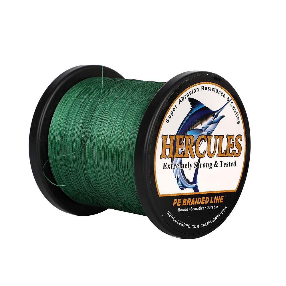 HERCULES Braided Fishing Line 2000m 2187yds 6lbs-100lbs Pe Superline 4 Strands (Green 20lb/9.1kg 0.20mm)