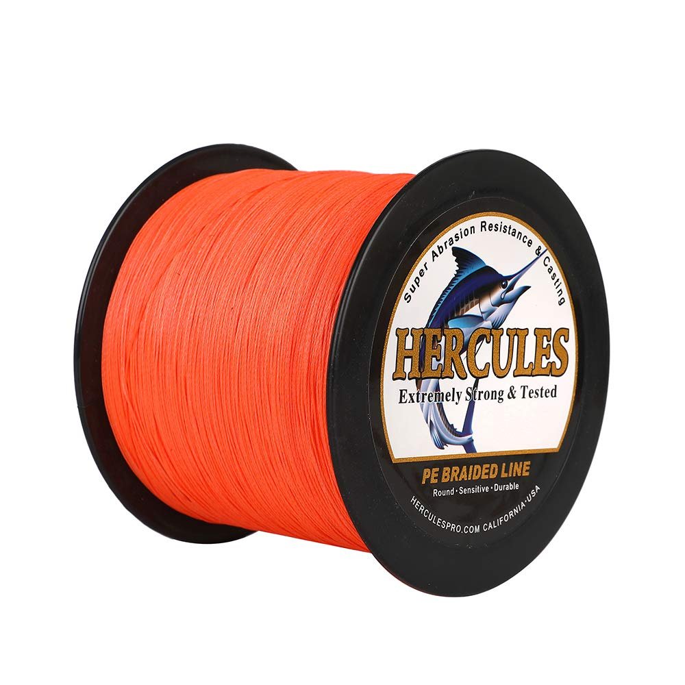 HERCULES Braided Fishing Line 2000m 2187yds 6lbs-100lbs Pe Superline 4 Strands (Orange 70lb/31.8kg 0.44mm)