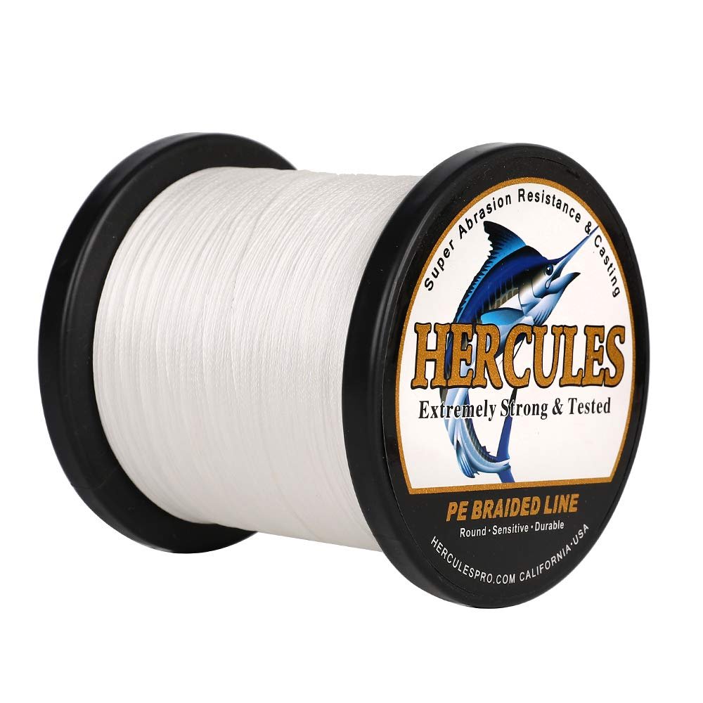 HERCULES Braided Fishing Line 2000m 2187yds 6lbs-100lbs Pe Superline 4 Strands (White 30lb/13.6kg 0.28mm)