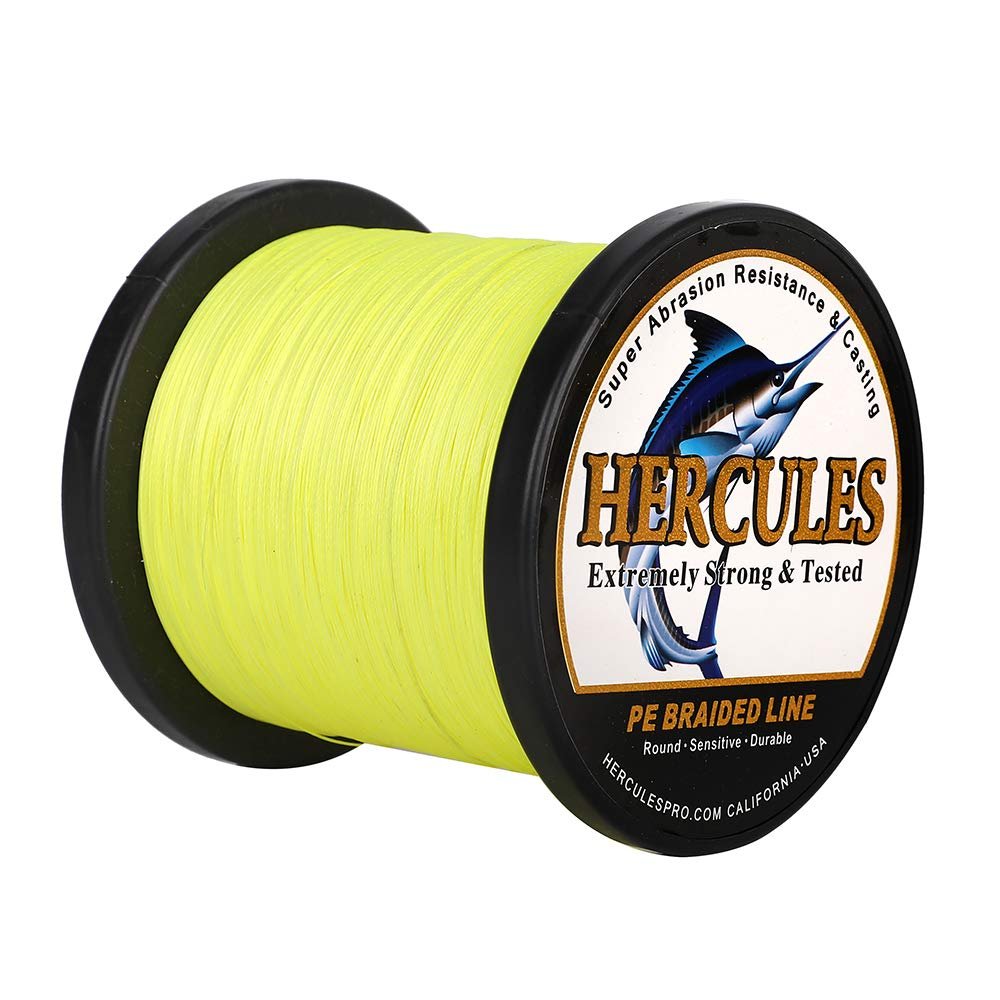 HERCULES Braided Fishing Line 2000m 2187yds 6lbs-100lbs Pe Superline 4 Strands (Fluorescent Yellow 30lb/13.6kg 0.28mm)