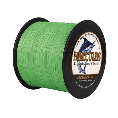 HERCULES Braided Fishing Line 1500m 1640yds 6lbs-100lbs Pe Superline 4 Strands (Fluorescent Green 60lb/27.2kg 0.40mm)