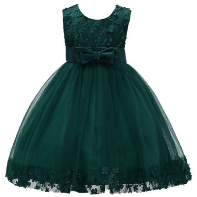 2-10T Big Little Girl Ball Gown Short Lace Flower Tulle Boutique Dresses for Wedding Party Evening Dance Green 6