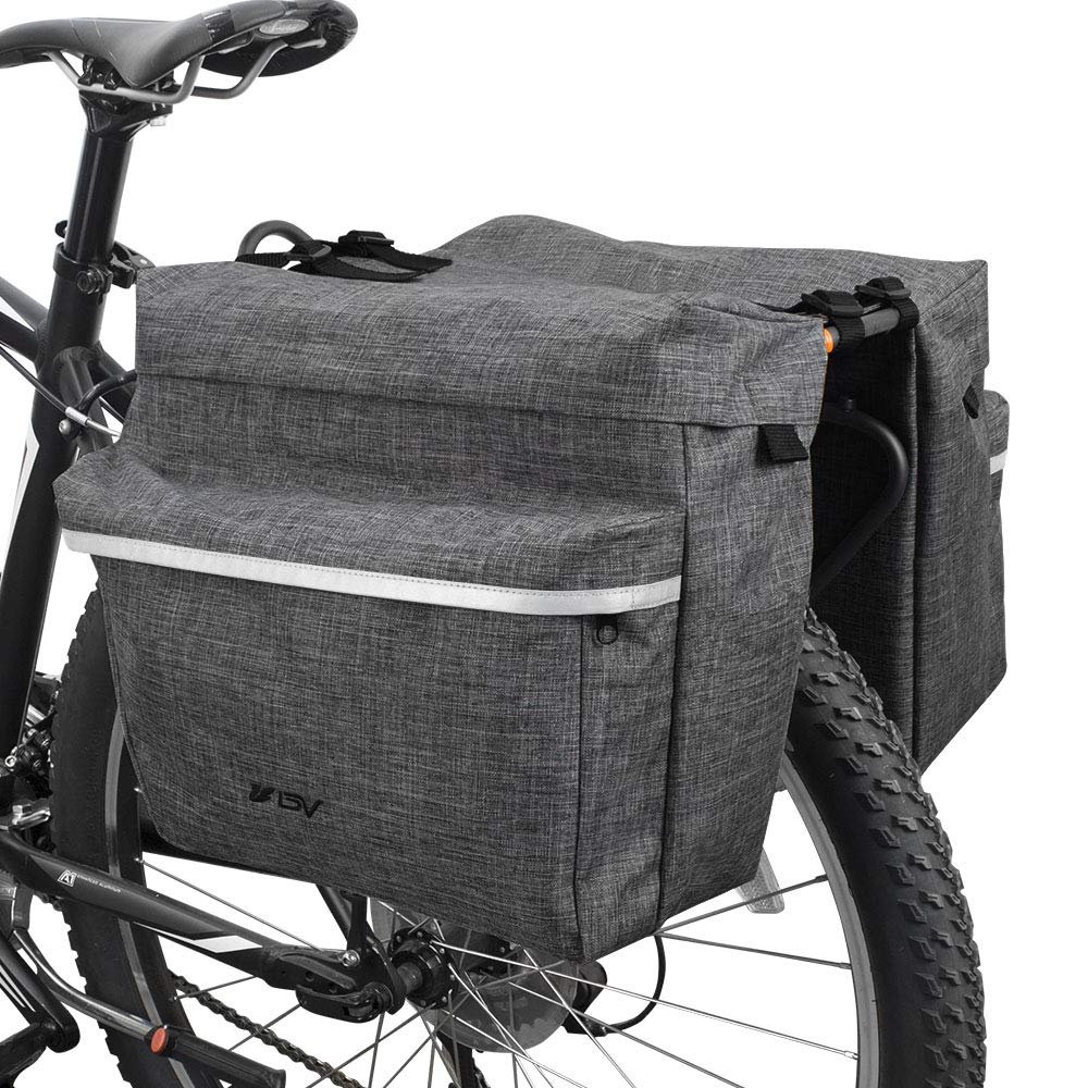 BV Bike Panniers 26L With Adjustable Hooks, Commuter Panniers For Bicycles With Carrying Handle, Bag With 3M Reflective Trim For More Visibility, Fit Most Rack (Panniers - Gray Standard)