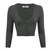 YEMAK Women's Cropped Bolero Cardigan  3/4 Sleeve V-Neck Basic Classic Casual Button Down Knit Soft Sweater Top CO129-CHA-3X Charcoal view 1