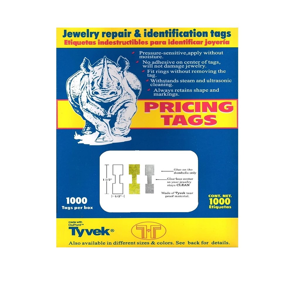 1000 Pieces Jewelry Repair, Price and Indentification Tags/Tyvek Self Adhesive Rectangle/Dumbbell/Barbell Jewelry Price Tags (Rectangle - 44 x 12mm, Silver)