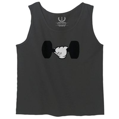 0079. Workout weigthLifting Fitness Cartoon Glove Dumbells Gym Lifting Lift Graphic Men's Tank Top (Charcoal, Medium)