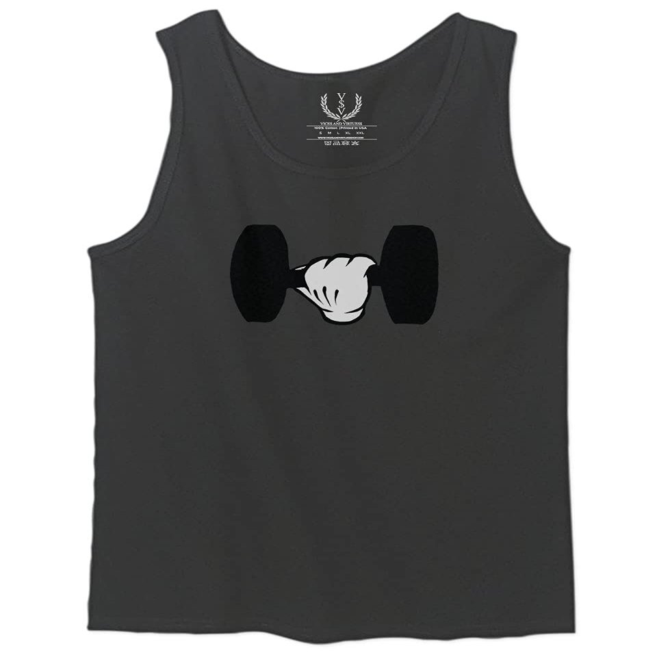 0079. Workout weigthLifting Fitness Cartoon Glove Dumbells Gym Lifting Lift Graphic Men's Tank Top (Charcoal, Medium)