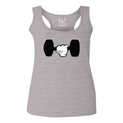 0079. Workout weigthLifting Fitness Cartoon Glove Dumbells Gym Lifting Lift Graphic Women's Tank Top Racerback (Light Gray Small)