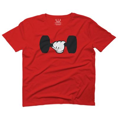 0079. Workout weigthLifting Fitness Cartoon Glove Dumbells Gym Lifting Lift Graphic for Men T Shirt (Red, 2X-Large)