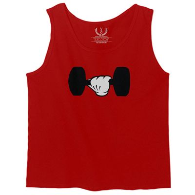 0079. Workout weigthLifting Fitness Cartoon Glove Dumbells Gym Lifting Lift Graphic Men's Tank Top (Red, X-Large)