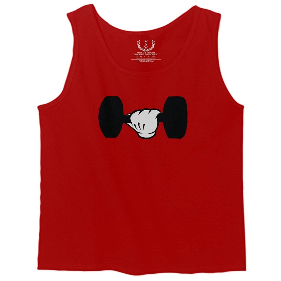 0079. Workout weigthLifting Fitness Cartoon Glove Dumbells Gym Lifting Lift Graphic Men's Tank Top (Red, X-Large)