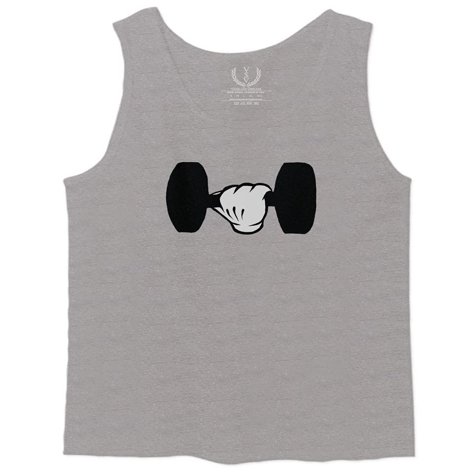 0079. Workout weigthLifting Fitness Cartoon Glove Dumbells Gym Lifting Lift Graphic Men's Tank Top (Light Gray Medium)