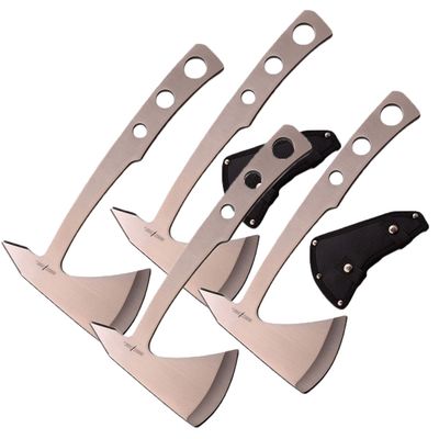 Stainless Steel Throwing Axe Set, 9.5 Inch Overall Length, 4mm Thick Blade, Satin Finish, 2-Pack with Nylon Sheath (Silver)